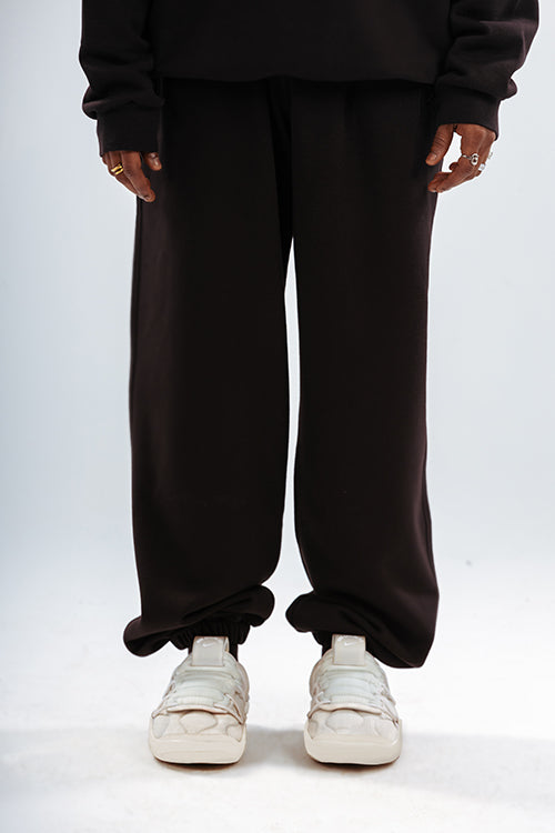 Loose Drawstring Sweatpants & Chill Sleeve T-shirt Black Set