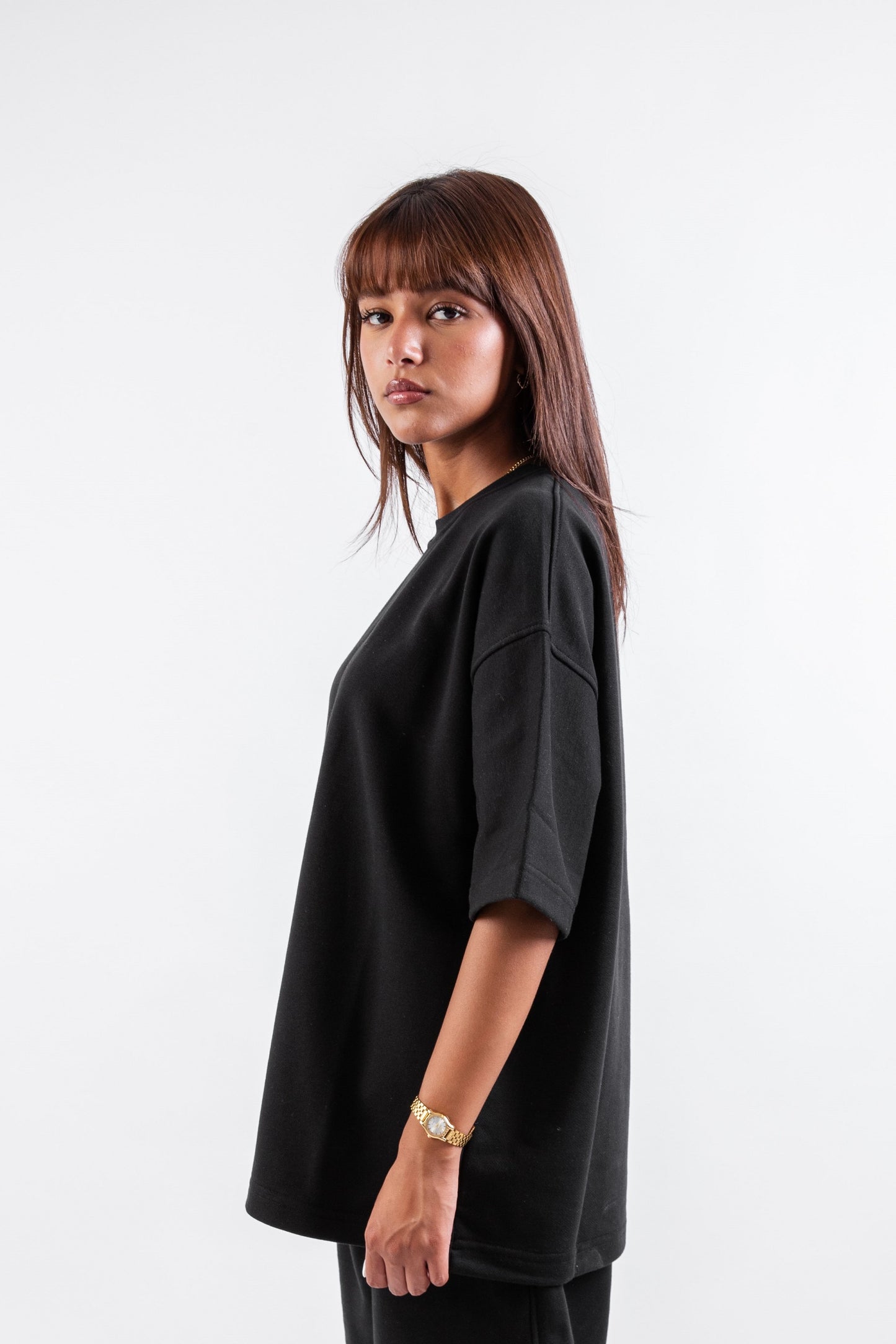 Loose Drawstring Sweatpants & Chill Sleeve T-shirt Black Set