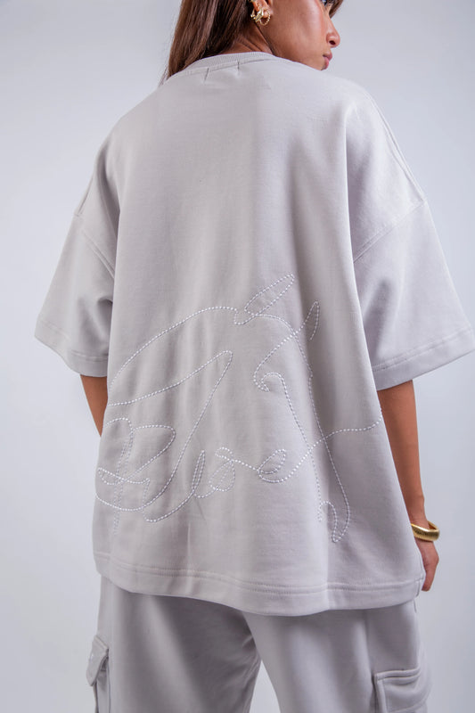 Limted Edition Sweatpants & Short Sleeve T-shirt Silver Set