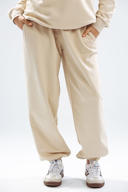 Loose Drawstring Sweatpants-Beige