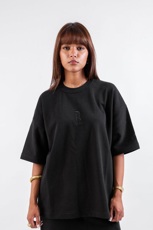 Loose Drawstring Sweatpants & Chill Sleeve T-shirt Black Set