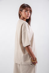 Chill Sleeve T-shirts-Beige