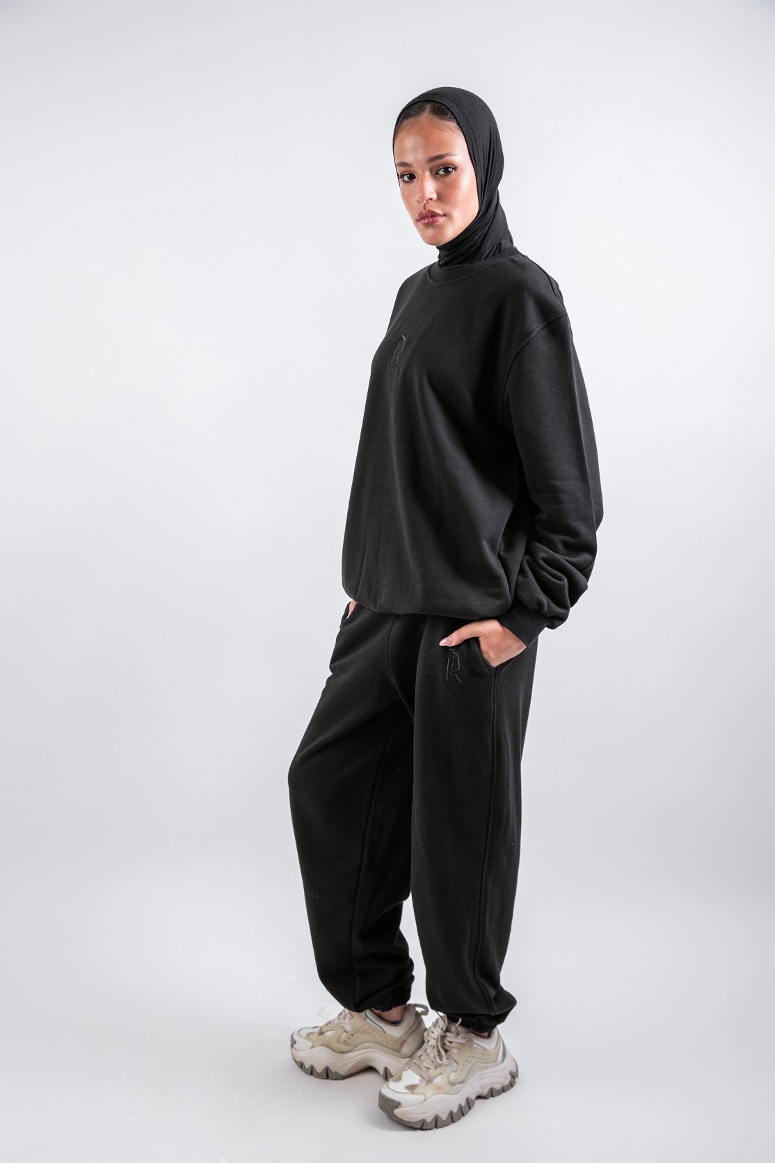 Loose Drawstring Sweatpants-Black