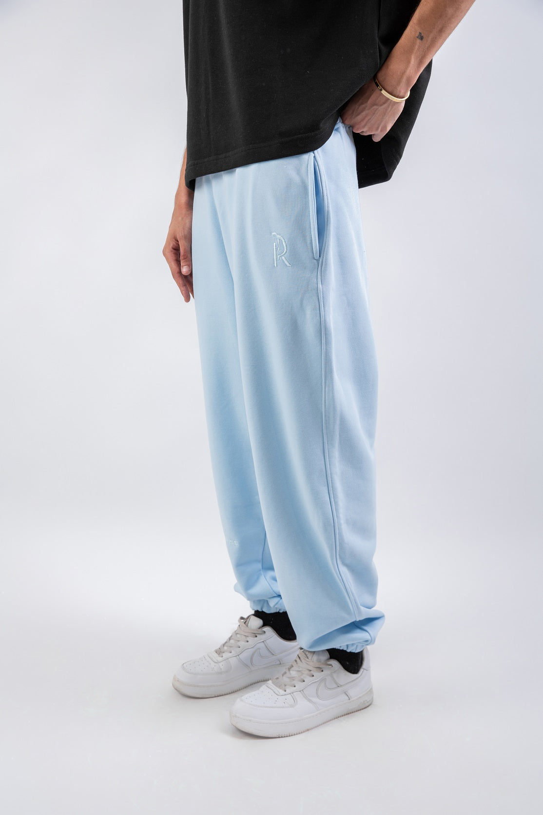 Loose Drawstring Sweatpants & Chill Sleeve T-shirt Blue Set