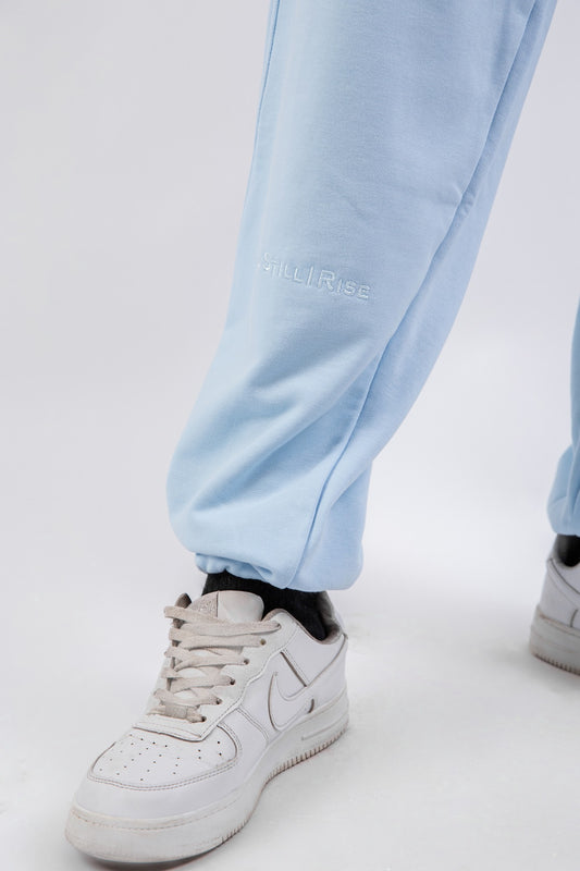 Loose Drawstring Sweatpants & Chill Sleeve T-shirt Blue Set