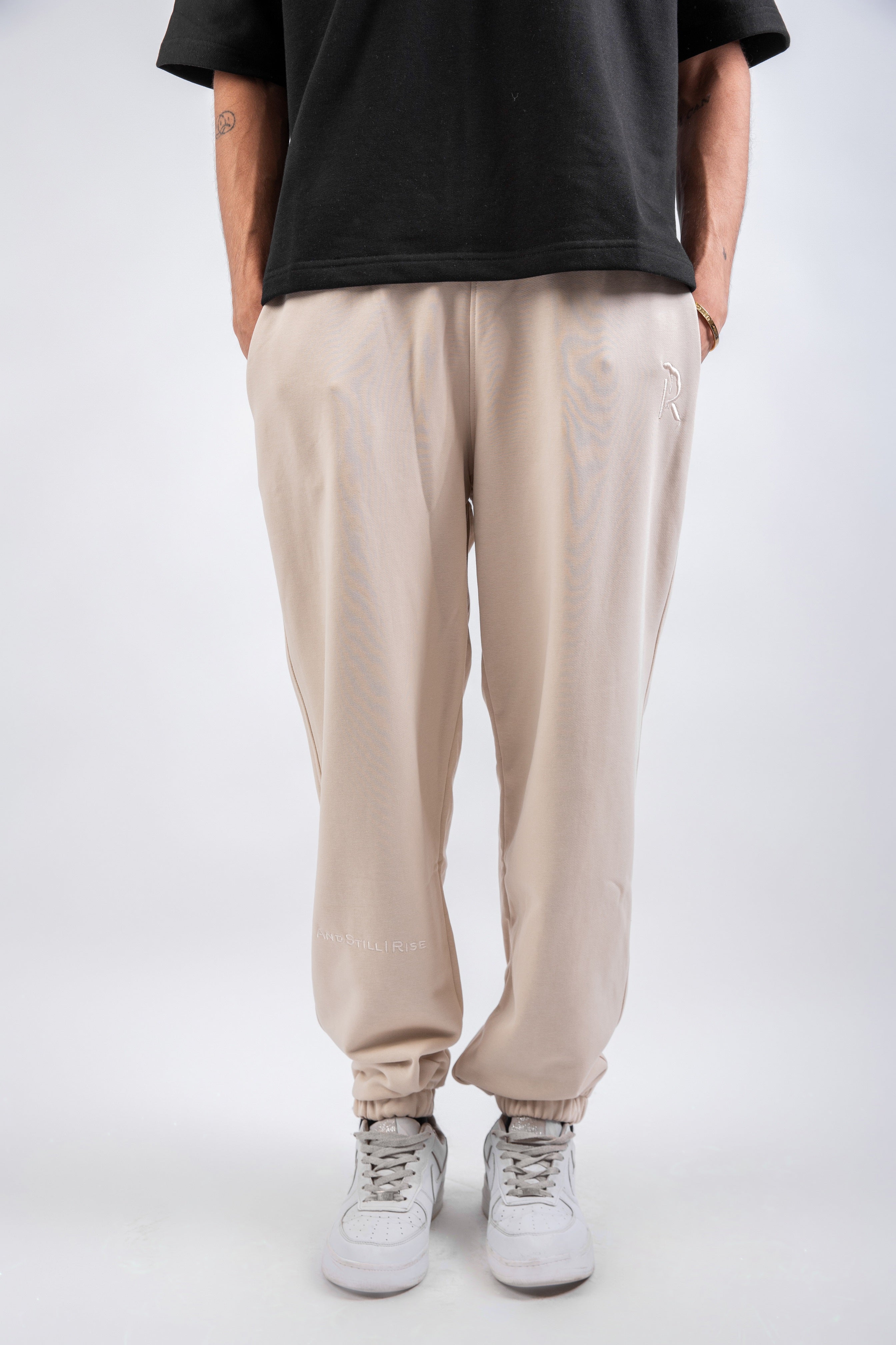 Loose Drawstring Sweatpants-Beige