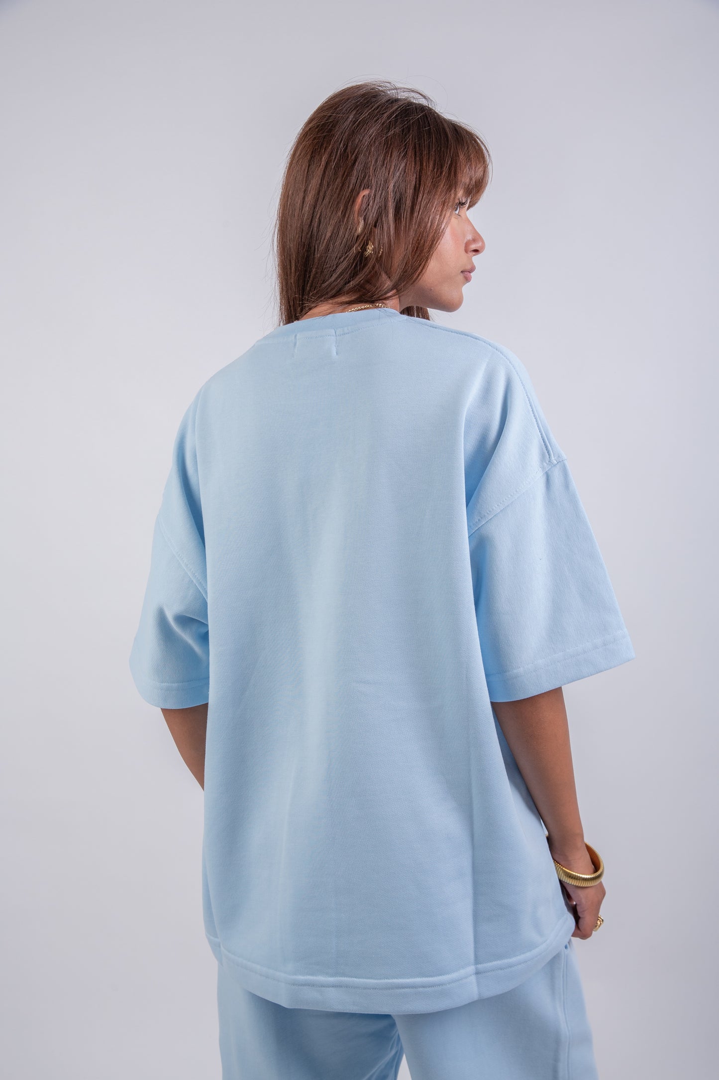 Loose Drawstring Sweatpants & Chill Sleeve T-shirt Blue Set